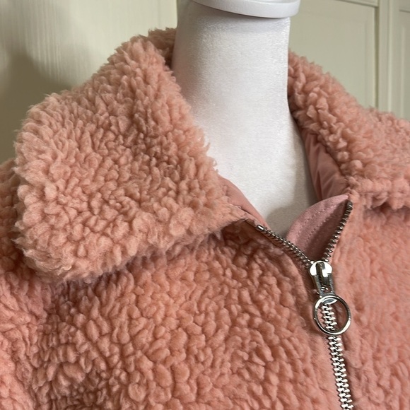 Topshop Women’s Borg Zip Up Teddy Sherpa Jacket Coat Pink Sz 6 Oversized Cuddly - Picture 5 of 12